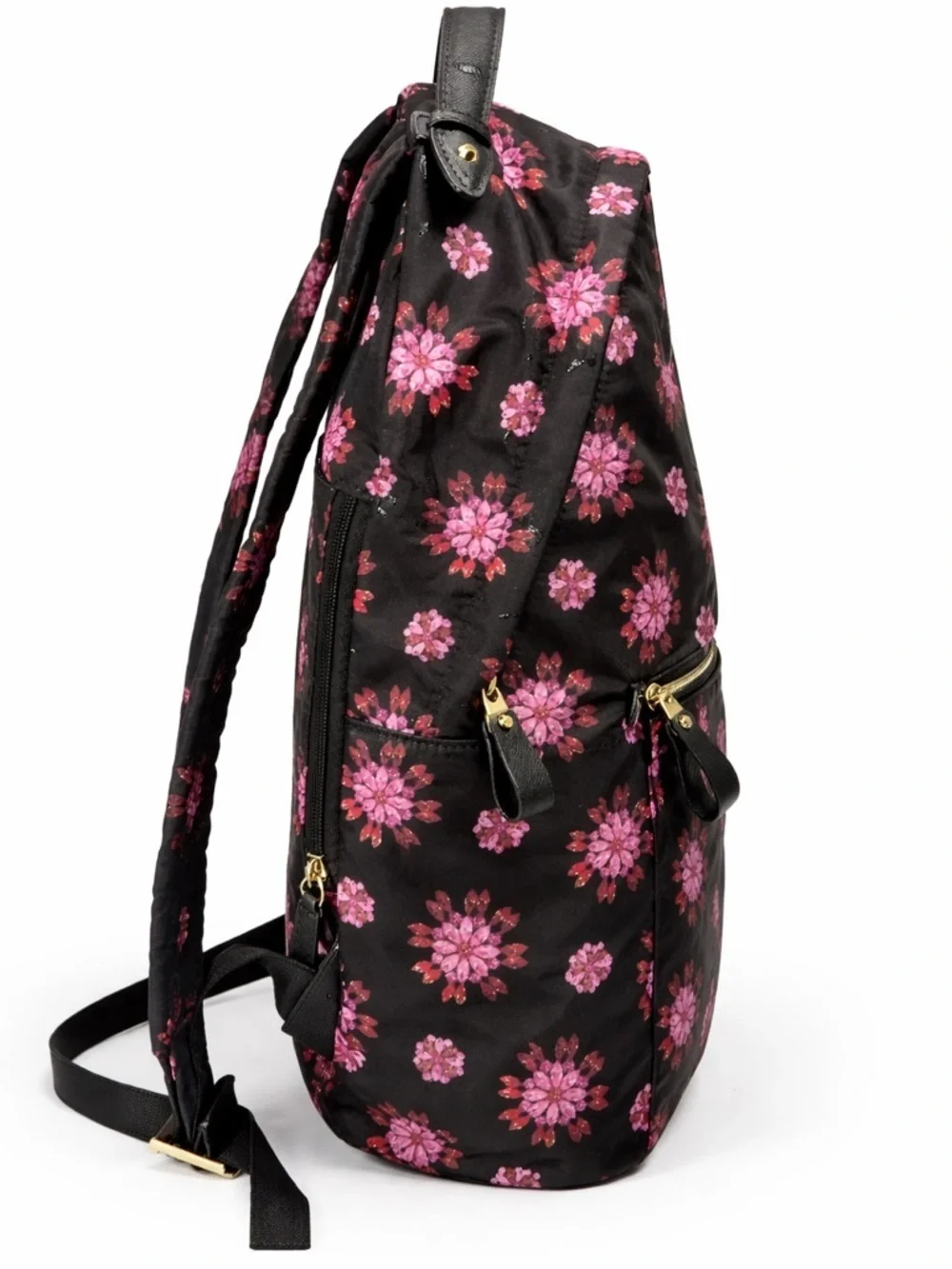 Michael Kors Black Backpack with Pink & Red Floral Dot Print